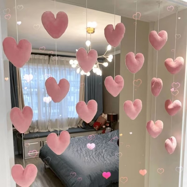 하트 문 도어 커튼 블라인드 인테리어 방문 가리개 (핑크하트 / 레드하트)