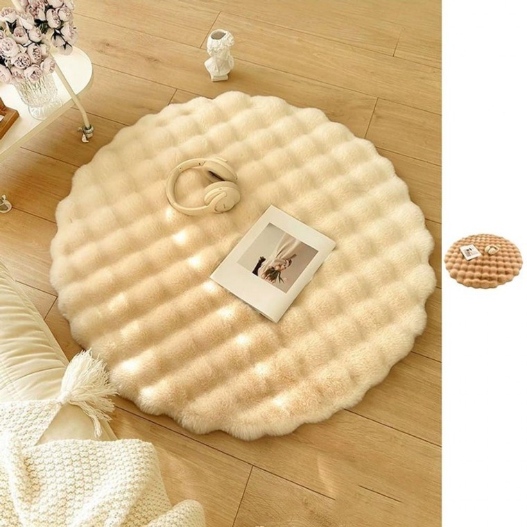 원형 털매트 러그 카펫 거실 소파 카페트 빈티지 홈데코 (100cm 브라운)