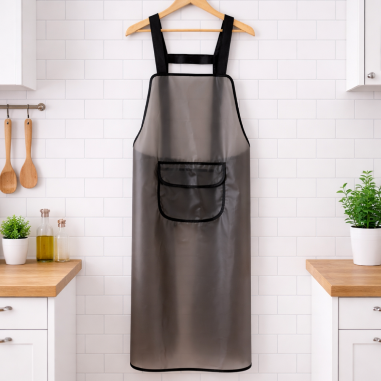 반투명 포켓 작업용 식당 주방 앞치마 미술 김장용 (블랙)