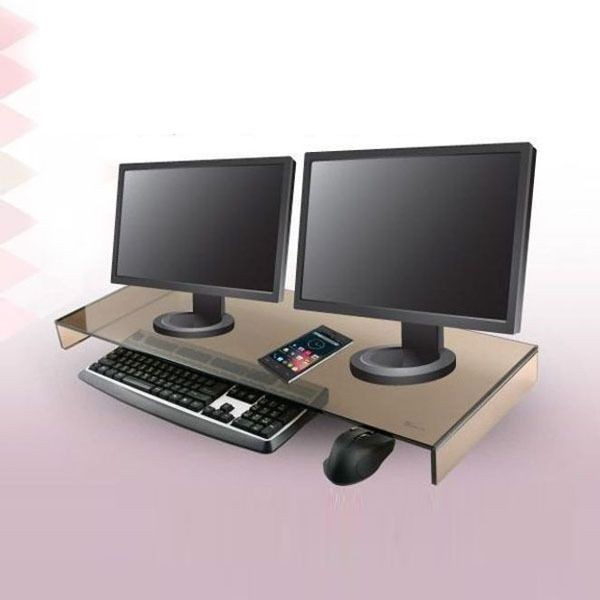 듀얼 모니터 받침대 유리 모니터 거치대 310x820 브라운