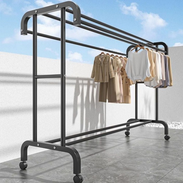 수납장 신발 정리대 빨래 건조대 이동식 스탠드 옷걸이 (150cm 블랙)