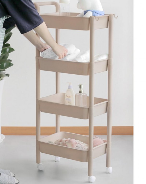 3단 4단 바퀴 달린 트롤리 수납장 이동식 카트 (핑크·블루·화이트)