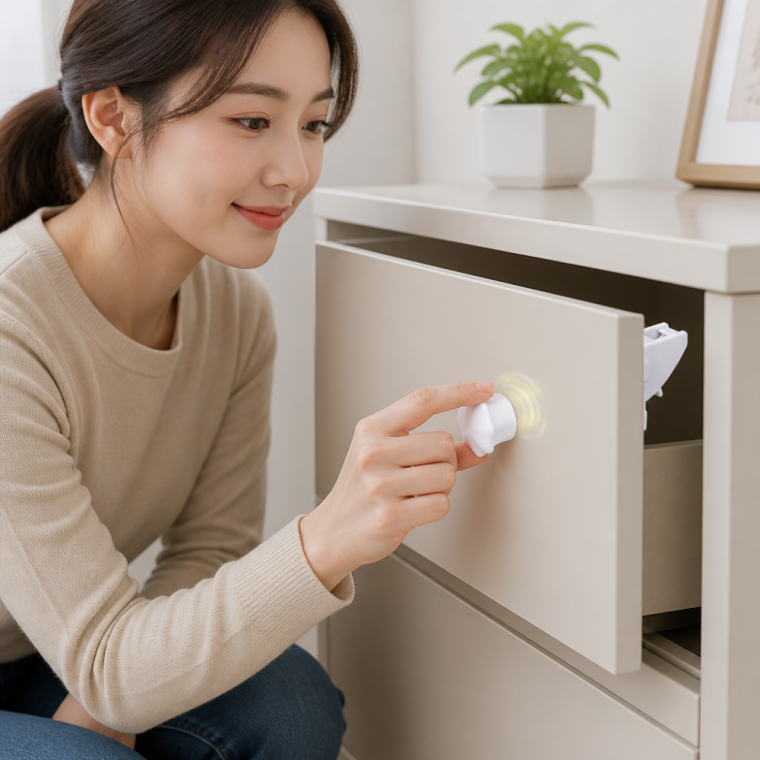 서랍장 마그네틱 잠금쇠 문 개폐 방지 고리 보관함 문단속
