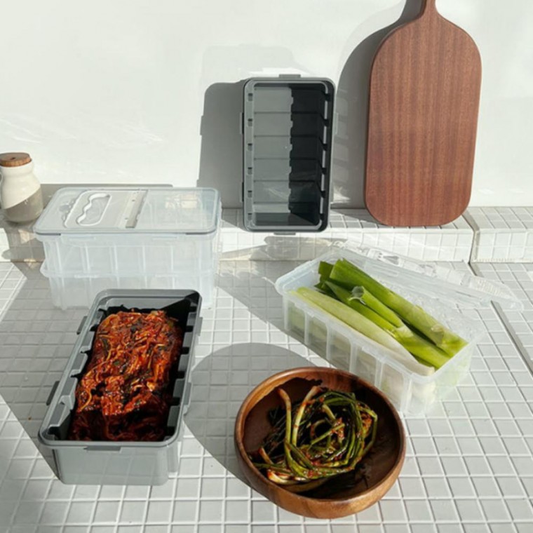 밀폐용기 김치커터 플라스틱 주방 보관 정리용기 (그레이 / 투명)