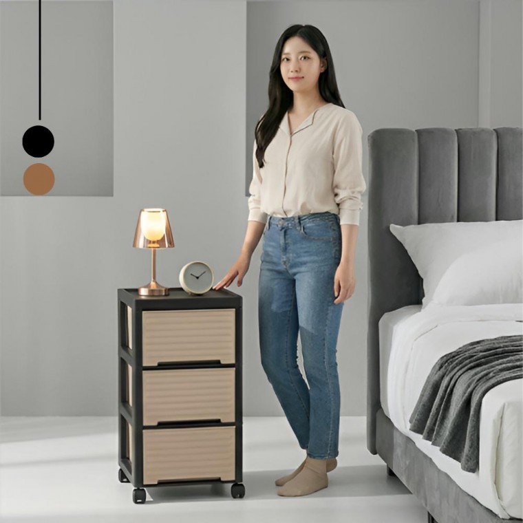 침대 옆 협탁 침대사이드테이블 수납선반 (블랙 3단 / 블랙 4단 / 브라운 3단)