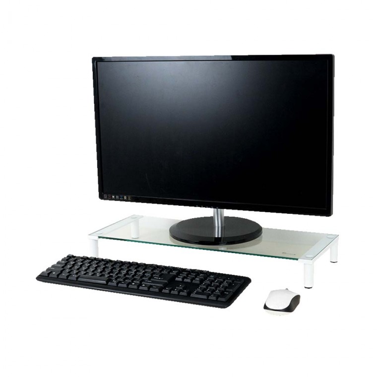 모니터 받침대 530 x 210mm 화이트프레임 투명유리 볼트형 노트북 독서받침대