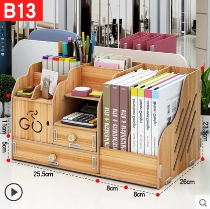 책상정리 책꽂이 미니 책장 수납장 조립식 박스 수납함 선반 연필꽂이 소품 (B11/우드 / B11/검정)
