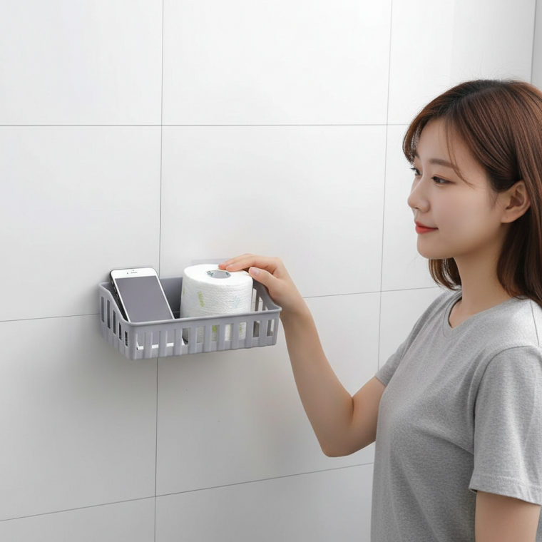 강력접착 무타공 욕실선반 벽걸이 화장실 선반 정리대 (그레이 / 그린 / 화이트)