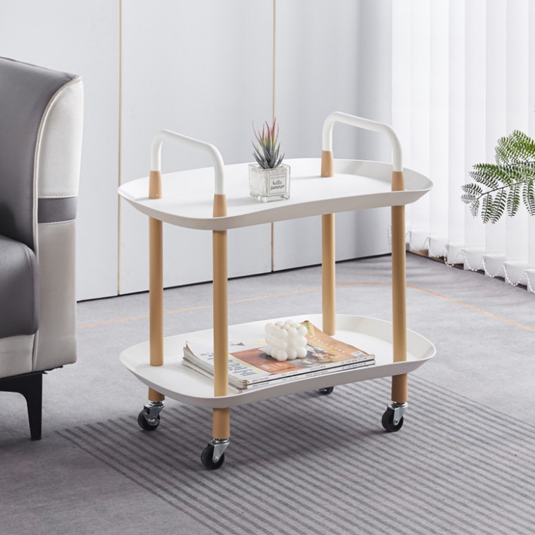 BenF Home 감성 2단 화이트 이동식 트롤리 수납선반 라운드