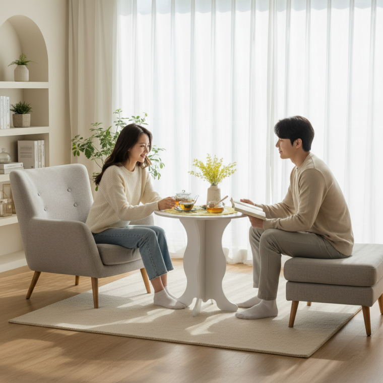 원형 소형 사이드 테이블 소파 옆 미니 가구 책상 (화이트)